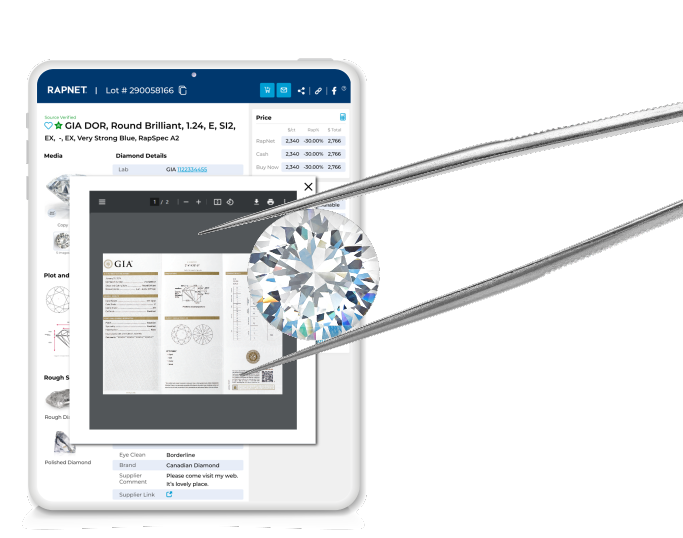 GIA diamond certification on RapNet Image